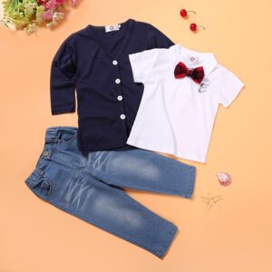 Kids Toddler Boys Casual Short Sleeve Shirt Long Sleeve Cardigan Top Jeans Three-Piece Sets