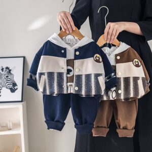 Kids Toddler Boys Fashion Casual Cartoon Print Long Sleeve Hooded T-Shirt Jacket Trousers 3 Piece Set
