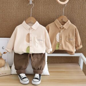 Kids Toddler Boys Fashion Casual Long Sleeve Lapel Shirt Trousers Set