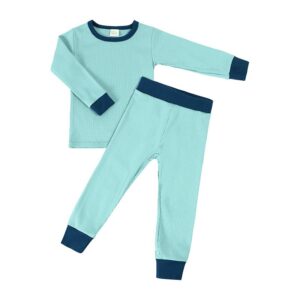 Kids Toddler Boys Girls Color Matching Rib-Knit House Pajamas Long Sleeve Top Trousers Sets