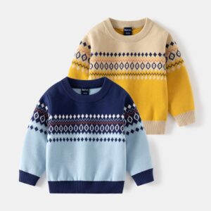 Kids Toddler Boys Casual Cute Color Matching Long Sleeve Round Neck Knitwear Sweater
