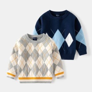 Kids Toddler Boys Fall Winter Casual Cute Plaid Long Sleeve Knitwear Sweater