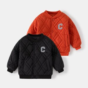 Kids Toddler Boys Winter Fashion Casual Alphabet Quilted Long Sleeve Padded Coat