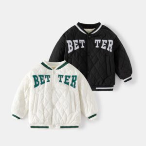 Kids Toddler Boys Winter Fashion Casual Alphabet Quilted Fleece Long Sleeve Padded Coat