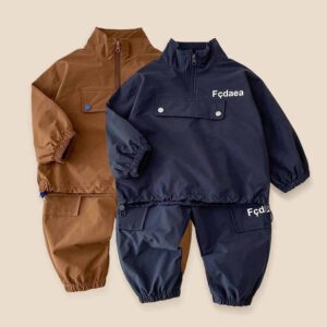 Kids Toddler Boys Spring Autumn Casual Sports Alphabet Print Long Sleeve Half Zipper Jacket Pants Sets