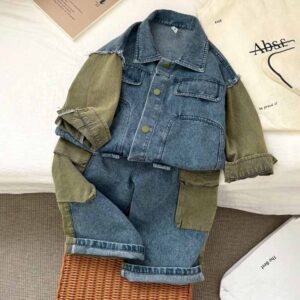 Kids Toddler Boys Spring Autumn Fashion Casual Color Matching Long Sleeve Denim Jacket Jeans Sets