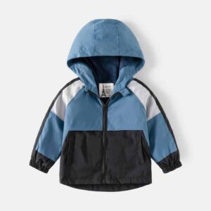 Kids Toddler Boys Autumn Winter Fashion Casual Color Matching Fleeces Long Sleeve Hooded Jacket