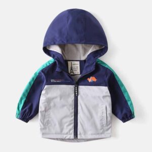 Kids Toddler Boys Autumn Winter Fashion Casual Color Matching Fleeces Long Sleeve Hooded Jacket