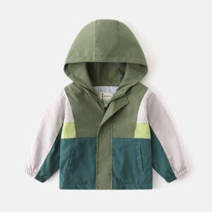 Kids Toddler Boys Autumn Winter Fashion Casual Color Matching Fleeces Long Sleeve Hooded Jacket