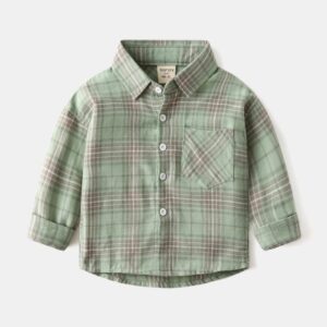 Kids Toddler Boys Fashion Casual Playd Stripe Print Long Sleeve Lapel Shirt