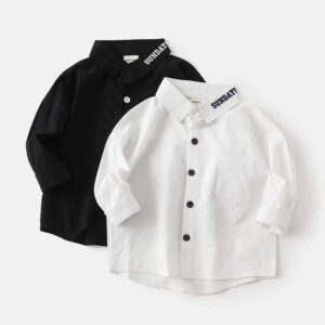 Kids Toddler Boys Fashion Casual Alphabet Embroidery Long Sleeve Lapel Shirt