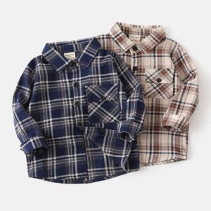 Kids Toddler Boys Fashion Casual Playd Print Long Sleeve Lapel Shirt