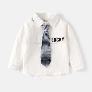 Kids Toddler Boys Fashion Casual Alphabet Embroidery Long Sleeve Lapel Shirt