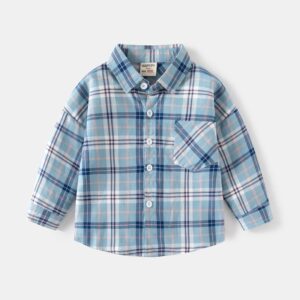 Kids Toddler Boys Spring Autumn Casual Stripe Plaid Print Long Sleeve Lapel Shirt