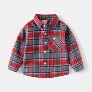 Kids Toddler Boys Spring Autumn Casual Stripe Plaid Print Long Sleeve Lapel Shirt