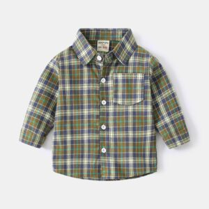 Kids Toddler Boys Spring Autumn Casual Stripe Plaid Print Long Sleeve Lapel Shirt