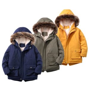 Kids Toddler Boys Solid Color Plush Hooded Winter Coat