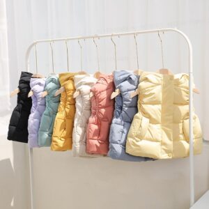 Toddler Girls Candy Color Sleeveless Hooded Quilted Down Coat Vest