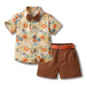 Kids Toddler Boys Casual Party Tiny Flower Print Short Sleeve Lapel Shirt Shorts Sets