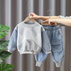 Kids Toddler Boys Fashion Casual Color Matching Long Sleeve Sweatshirts Jeans Sets