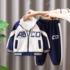 Kids Toddler Boys Fashion Casual Alphabet Print Long Sleeve Coat Trousers Sets