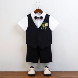 Kids Toddler Boys Fashion Casual Party Solid Color Short Sleeve Shirt Vest Shorts Sets