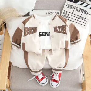 Kids Toddler Boys Fashion Casual Alphabet Print Long Sleeve Coat Trousers Sets