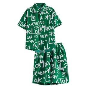 Kids Toddler Big Boys Fashion Casual Holiday Alphabet Print Short Sleeve Lapel Shirt Shorts Sets
