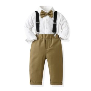Kids Toddler Boys Party Casual British Style Bows Long-Sleeved Lapel Shirt Suspender Pants Sets
