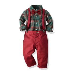 Kids Toddler Boys Party Casual British Style Bows Long-Sleeved Lapel Shirt Suspender Pants Sets
