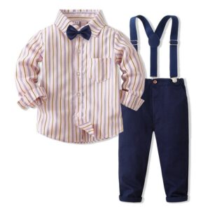 Kids Toddler Boys Party Casual British Style Bows Long-Sleeved Lapel Shirt Suspender Pants Sets