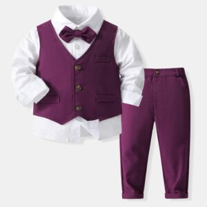 Kids Toddler Boys Party Casual British Style Bows Vest Long-Sleeved Lapel Shirt Trousers Sets