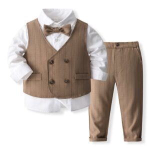 Kids Toddler Boys Party Casual British Style Vest Long-Sleeved Lapel Shirt Trousers Three-Piece Sets
