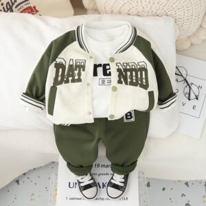 Kids Toddler Boys Fashion Casual Alphabet Print T-Shirt Long Sleeve Coat Trousers Three-Piece Set