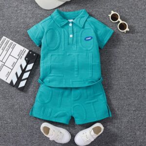 Kids Toddler Boys Fashion Casual Alphabet Print Short Sleeve Lapel POLO Shirt Shorts Sets