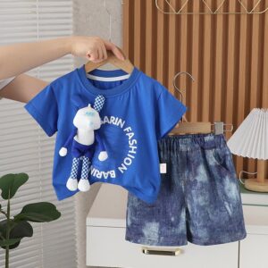 Kids Toddler Boys Casual Cartoon Alphabet Print Short Sleeve T-Shirt Shorts Sets