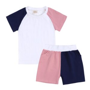 Kids Toddler Big Boys Summer Casual Cute Color Matching Short Sleeve T-Shirt Shorts Sets