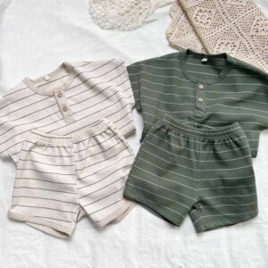 Kids Toddler Boys Casual Cute Waffe Stripe Print Short Sleeve T-Shirt Shorts Sets