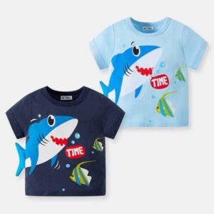 Kids Toddler Boys Casual Cute Cartoon Shark Print Short Sleeve Round Neck T-Shirt