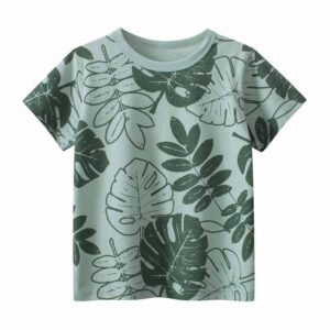 Kids Toddler Boys Casual Cute Leaves Print Short Sleeve Round Neck T-Shirt