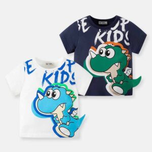 Kids Toddler Boys Casual Cute Cartoon Dinosaur Print Short Sleeve Round Neck T-Shirt