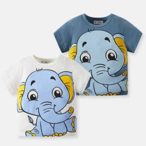 Kids Toddler Boys Casual Cute Cartoon Elephant Print Short Sleeve Round Neck T-Shirt