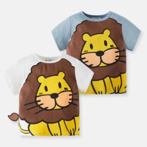 Kids Toddler Boys Casual Cute Cartoon Lion Print Short Sleeve Round Neck T-Shirt