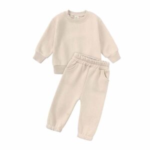 Kids Toddler Boys Girls Casual Cute Solid Color Long Sleeve Fleeces Sweatshirts Trousers Set