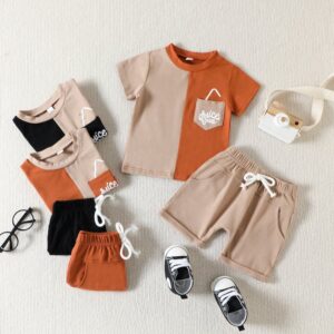 Kids Toddler Boys Casual Cute Color Crossover Short Sleeve T-Shirt Shorts Set
