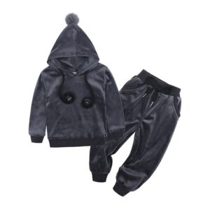 Kids Toddler Big Boys Girls Casual Cute Solid Color Plush Long Sleeve Hoodies Trousers Set