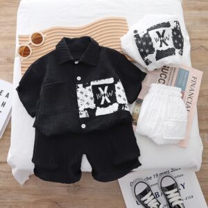 Kids Toddler Boys Casual Cute Print Short Sleeve Lapel Shirt Shorts Set