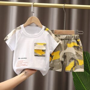 Kids Toddler Boys Casual Cute Letters Print Short Sleeve T-Shirt Camouflage Shorts Set