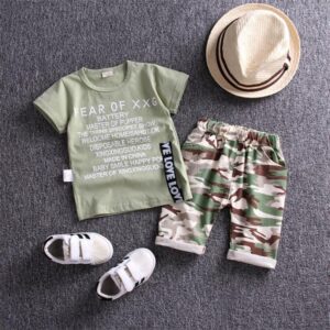 Kids Toddler Boys Casual Cute Letters Print Short Sleeve T-Shirt Camouflage Shorts Set