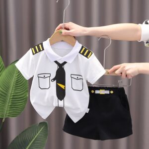 Kids Toddler Boys Casual Cute Print Short Sleeve Lapel T-Shirt Shorts Set